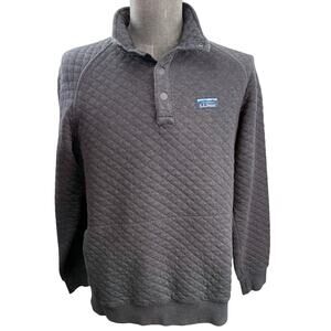 LL Bean Quilted Sweatshirt Gray Snap Pullover Mock Neck Outdoors Mens Si…